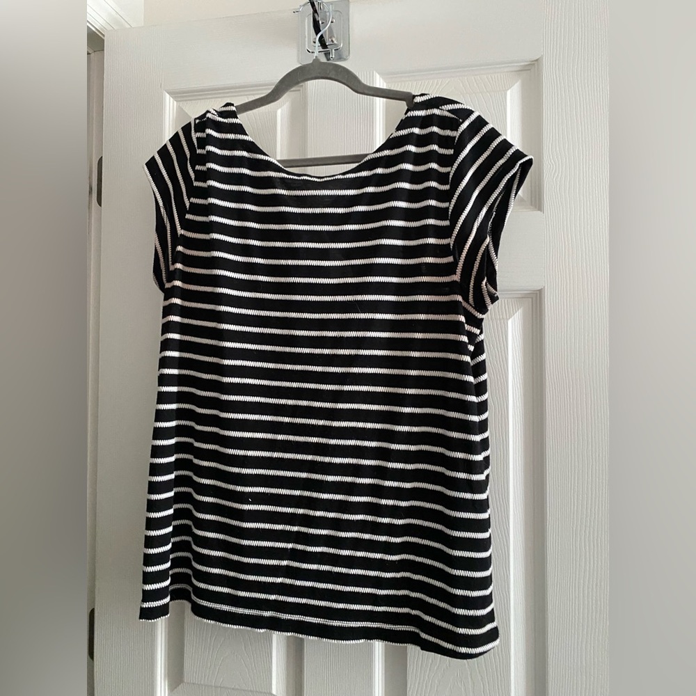 Loft Black and White Striped Top Size XL